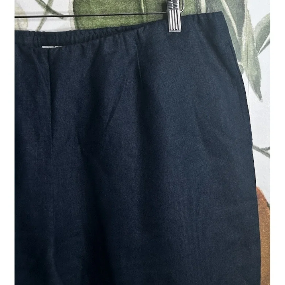 J Jill Love Linen Blue Cropped Pants Women Large Pull On Elastic Waist Pockets - Picture 5 of 7